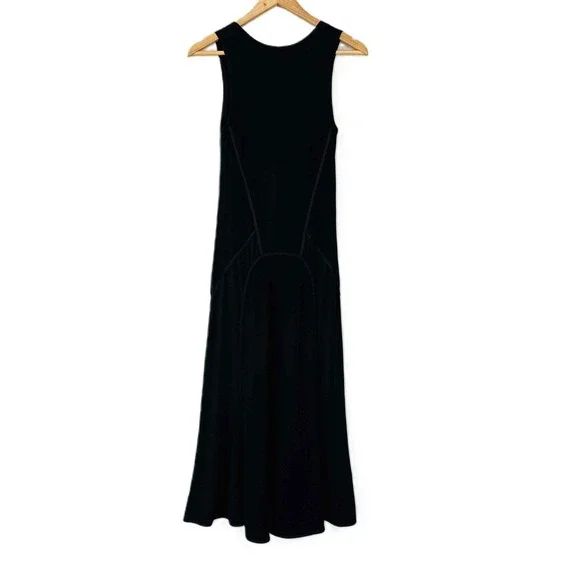 Max Mara Size Medium Maxi Dress Black Knit Sleeveless Scoop Neck Piping Detail - Picture 2 of 10